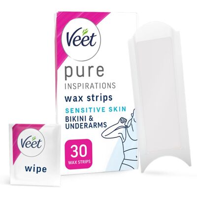 Veet Pure Cold Wax Strips for Bikini & Underarm, Sensitive Skin, 30 Count + 3 Wi Veet Pure Cold Wax Strips for Bikini & Underarm, Sensitive Skin, 30 Count + 3 Wi