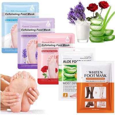 Gogerstar 5 Pairs Foot Peel Mask for Hard Skin, Lavender Goat Milk Rose Aloe Whitening Exf Gogerstar 5 Pairs Foot Peel Mask for Hard Skin, Lavender Goat Milk Rose Aloe Whitening Exf