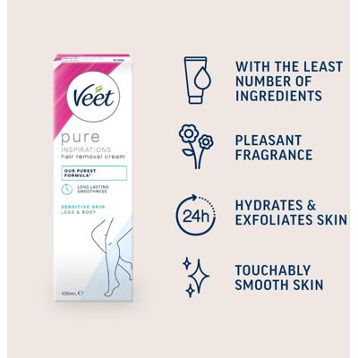 Veet Hair Removal Cream, Legs & Body, Sensitive Skin, 100ml each (pack of 2, 200 Veet Hair Removal Cream, Legs & Body, Sensitive Skin, 100ml each (pack of 2, 200