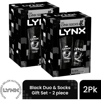 (Pack of 2) Lynx Black Duo & Socks Gift Set 2 piece, Choose your pack 1,2,3 or 4 (Pack of 2) Lynx Black Duo & Socks Gift Set 2 piece, Choose your pack 1,2,3 or 4