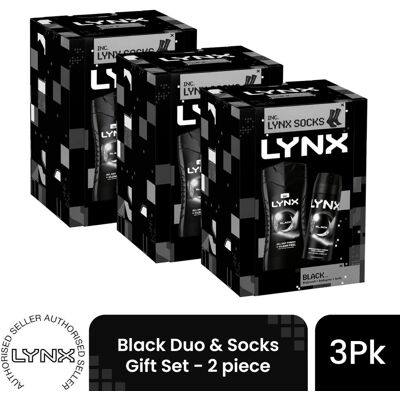 (Pack of 3) Lynx Black Duo & Socks Gift Set 2 piece, Choose your pack 1,2,3 or 4 (Pack of 3) Lynx Black Duo & Socks Gift Set 2 piece, Choose your pack 1,2,3 or 4