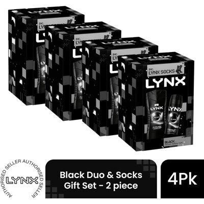 (Pack of 4) Lynx Black Duo & Socks Gift Set 2 piece, Choose your pack 1,2,3 or 4 (Pack of 4) Lynx Black Duo & Socks Gift Set 2 piece, Choose your pack 1,2,3 or 4