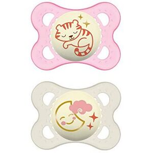 MAM Night Glow in the Dark Silicone Pacifier, Pink,0-6 Months, 2-Count MAM Night Glow in the Dark Silicone Pacifier, Pink,0-6 Months, 2-Count