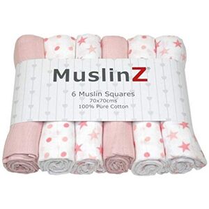 MuslinZ 6-Pack Baby Muslin Squares Burp Cloths 100% Cotton, 70x70cm, Pink Stars MuslinZ 6-Pack Baby Muslin Squares Burp Cloths 100% Cotton, 70x70cm, Pink Stars