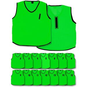 Loops 15 PACK 4-9 Years Kids Sports Training Bibs - Numbered 1-15 GREEN Plain Vest Loops 15 PACK 4-9 Years Kids Sports Training Bibs - Numbered 1-15 GREEN Plain Vest