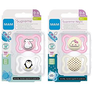 MAM Dental Dummy Supreme 0-6 Months, Pack of 4, Girls, Orthodontic Soother, Thin MAM Dental Dummy Supreme 0-6 Months, Pack of 4, Girls, Orthodontic Soother, Thin