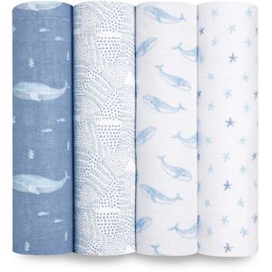 Aden + Anais oceanic Swaddle Blanket - Pack of 4 Large 100% Breathable Organic Muslin Cotto Aden + Anais oceanic Swaddle Blanket - Pack of 4 Large 100% Breathable Organic Muslin Cotto