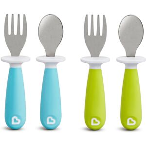 Munchkin Raise Toddler Plastic Fork and Spoon Utensil Set 4 Pack Blu Munchkin Raise Toddler Plastic Fork and Spoon Utensil Set 4 Pack Blu