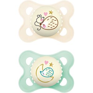 MAM Night Glow in The Dark Silicone Pacifier, Green/White, 0-6 Months, 2-Count MAM Night Glow in The Dark Silicone Pacifier, Green/White, 0-6 Months, 2-Count