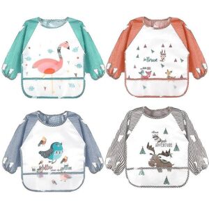 Unbranded (Closure-6-36 months, 4pcs-Bird-Fox-Flamingo-Elk) 5 Pack Long Sleeve Baby Bibs, Unbranded (Closure-6-36 months, 4pcs-Bird-Fox-Flamingo-Elk) 5 Pack Long Sleeve Baby Bibs,