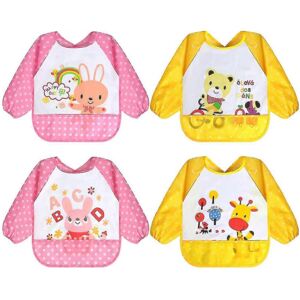 Unbranded (Closure-6-36 months, 4pcs-pink Yellow) 5 Pack Long Sleeve Baby Bibs, Waterproof Unbranded (Closure-6-36 months, 4pcs-pink Yellow) 5 Pack Long Sleeve Baby Bibs, Waterproof
