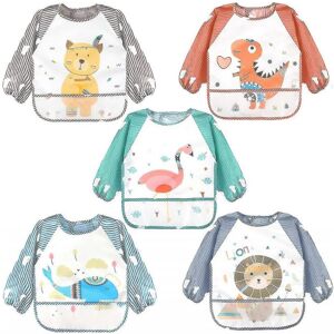 Unbranded (Tie Closure-6-36 months, 5pcs-Bear-Di-Wh-Lion-F) 5 Pack Long Sleeve Baby Bibs, Unbranded (Tie Closure-6-36 months, 5pcs-Bear-Di-Wh-Lion-F) 5 Pack Long Sleeve Baby Bibs,