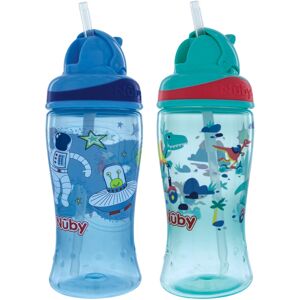 Nuby 2-Pack Thirsty Kids No-Spill Flip-it Printed Boost Cup with Thin Soft Straw Nuby 2-Pack Thirsty Kids No-Spill Flip-it Printed Boost Cup with Thin Soft Straw