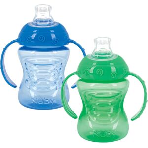 Nuby 2-Pack No-Spill Super Spout Plastic Grip N' Sip Cup, Red and Blue Nuby 2-Pack No-Spill Super Spout Plastic Grip N' Sip Cup, Red and Blue