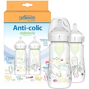 Dr Brown's Anti-Colic Options+ Wide-Neck Baby Bottle, 9oz/270ml, 2-Pack - Ocean Dr Brown's Anti-Colic Options+ Wide-Neck Baby Bottle, 9oz/270ml, 2-Pack - Ocean