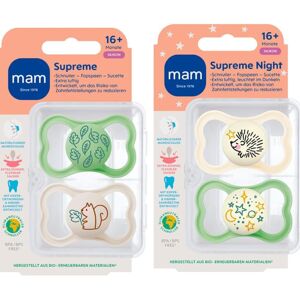 MAM Supreme Dental Dummy 16 Months Plus Pack of 4 for 16 + Thin Teat Orthodontic MAM Supreme Dental Dummy 16 Months Plus Pack of 4 for 16 + Thin Teat Orthodontic