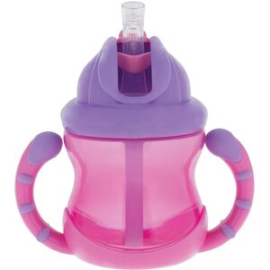 Nuby Two-Handle Flip N' Sip Straw Cup 8 Ounce Pink with Purple Nuby Two-Handle Flip N' Sip Straw Cup 8 Ounce Pink with Purple
