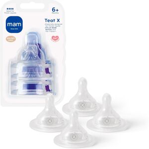 MAM Teats Size X 4 Pack Designed for Thicker Liquids Suitable from 6+ Mont MAM Teats Size X 4 Pack Designed for Thicker Liquids Suitable from 6+ Mont