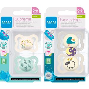 MAM Dental Dummy Supreme 0-6 Months, Pack of 4, Orthodontic Soother, Thin Teat, MAM Dental Dummy Supreme 0-6 Months, Pack of 4, Orthodontic Soother, Thin Teat,
