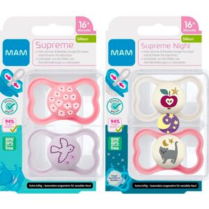 MAM Supreme Dental Dummy 16+ Months, Pack of 4 for Girls, Thin Teat - Orthodonti MAM Supreme Dental Dummy 16+ Months, Pack of 4 for Girls, Thin Teat - Orthodonti
