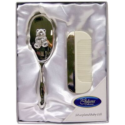Widdop and Co. - Silverplated Baby Brush & Comb - Teddy Design - Silverplated - Baby Brush & Comb Widdop and Co. - Silverplated Baby Brush & Comb - Teddy Design - Silverplated - Baby Brush & Comb