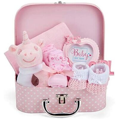Baby Box Shop Newborn Baby Girl Gift Set - Hand Packed into Small Pink Hamper Keepsake Box Sty Baby Box Shop Newborn Baby Girl Gift Set - Hand Packed into Small Pink Hamper Keepsake Box Sty