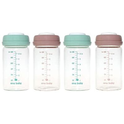 Ana Baby - Glass - 180ml - Pack 4 - Breastmilk bottle Ana Baby - Glass - 180ml - Pack 4 - Breastmilk bottle
