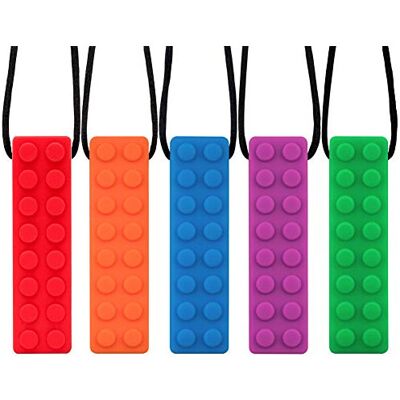 Novelfun Sensory Chew Necklace, 5 Pack Silicone Chew Pendant Training and Develo Novelfun Sensory Chew Necklace, 5 Pack Silicone Chew Pendant Training and Develo