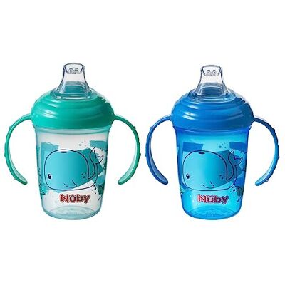 Nuby Grip N Sip Water Bottle - No Spill Sippy Cup 240ml / 8oz Twin Handle Dishw Nuby Grip N Sip Water Bottle - No Spill Sippy Cup 240ml / 8oz Twin Handle Dishw