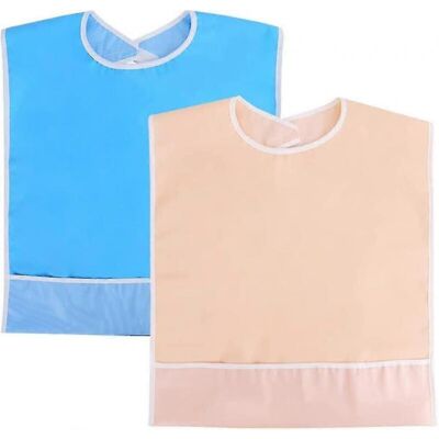 Unbranded 2 Pcs Waterproof Adult Bibs, Reusable Mealtime Protector, Dining Bibs with Crumb Unbranded 2 Pcs Waterproof Adult Bibs, Reusable Mealtime Protector, Dining Bibs with Crumb
