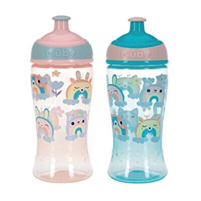 Nuby Super Slurp Water Bottle - 360ml - Rainbows - 2 Pack - No Spill Nuby Super Slurp Water Bottle - 360ml - Rainbows - 2 Pack - No Spill