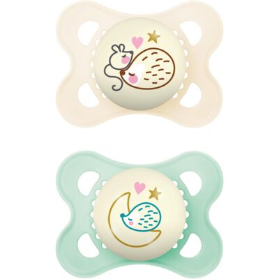 MAM Night Glow in The Dark Silicone Pacifier, Green/White, 0-6 Months, 2-Count MAM Night Glow in The Dark Silicone Pacifier, Green/White, 0-6 Months, 2-Count