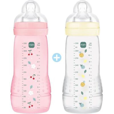 Set of 2 Baby Bottles - MAM BABY - Easy Active - +6 months - 330 ml - Nipple flo Set of 2 Baby Bottles - MAM BABY - Easy Active - +6 months - 330 ml - Nipple flo