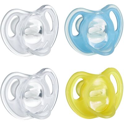 Tommee Tippee Ultra-Light Silicone Baby Pacifier, Boy - 6-18m, 4pk, Blue Tommee Tippee Ultra-Light Silicone Baby Pacifier, Boy - 6-18m, 4pk, Blue