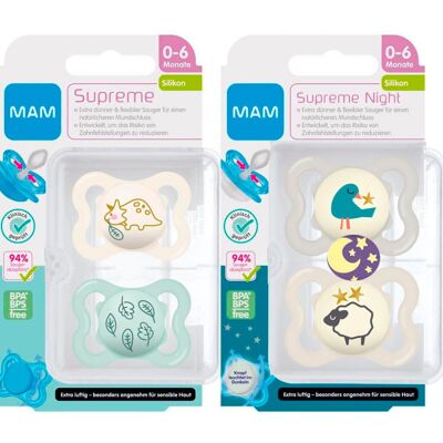 MAM Dental Dummy Supreme 0-6 Months, Pack of 4, Orthodontic Soother, Thin Teat, MAM Dental Dummy Supreme 0-6 Months, Pack of 4, Orthodontic Soother, Thin Teat,