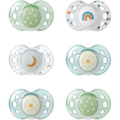 Tommee Tippee Nighttime Soothers, 18-36m, 6 Pack, Glow in The Dark, Varied Colou Tommee Tippee Nighttime Soothers, 18-36m, 6 Pack, Glow in The Dark, Varied Colou