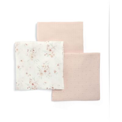 Mamas & Papas 3 Pack Large Cotton Muslin Squares, Floral Mamas & Papas 3 Pack Large Cotton Muslin Squares, Floral