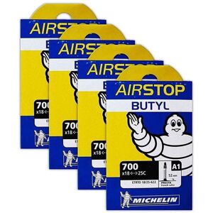 Michelin A1 Airstop 700x18-25c Road Bike Tube Bundle 52mm Smooth Presta - 4 PACK Michelin A1 Airstop 700x18-25c Road Bike Tube Bundle 52mm Smooth Presta - 4 PACK