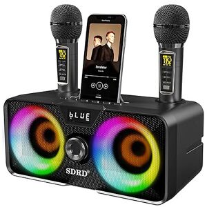 Sound system Karaoke Machine for Adults and Kids with 2 UHF Wireless Microphones,Portable Blu Sound system Karaoke Machine for Adults and Kids with 2 UHF Wireless Microphones,Portable Blu