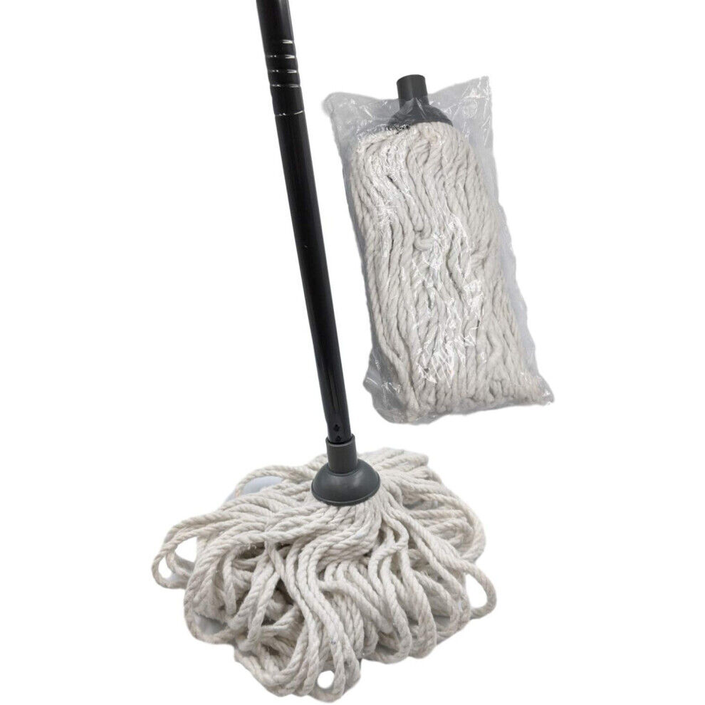 The Dustpan & Brush Store Cotton Floor Mops with Super Absorbent Cotton Mop Head, 110cm Metal Handle and E