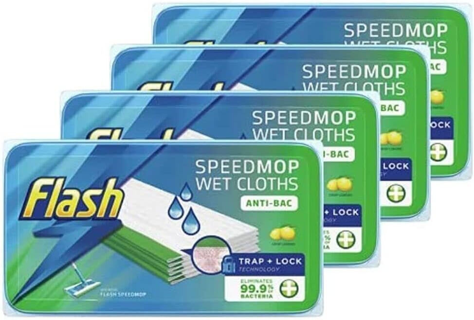 Flash Speedmop Wet Cloth Refills, Floor Cleaner, Lemon Anti-Bac, 96 Wipes (24 x