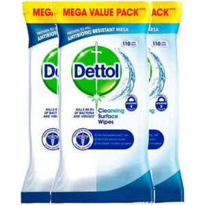 Dettol Large Antibacterial Wipes - 110 Pack x 3 (330 Wipes) Dettol Large Antibacterial Wipes - 110 Pack x 3 (330 Wipes)