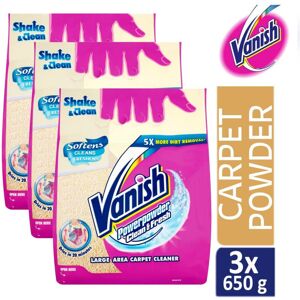 3 x Vanish Carpet Cleaner + Upholstery, Power Powder, Large Area Cleaning, 650 g 3 x Vanish Carpet Cleaner + Upholstery, Power Powder, Large Area Cleaning, 650 g