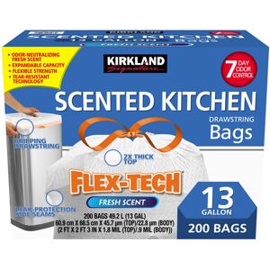 Kirkland Signature 13 Gallon Flex-Tech Scented Bin Bags Pack of 200 Kirkland Signature 13 Gallon Flex-Tech Scented Bin Bags Pack of 200