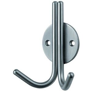 Loops Slimline Double Coat Hook on Round Rose 35mm Projection Satin Stainless Steel Loops Slimline Double Coat Hook on Round Rose 35mm Projection Satin Stainless Steel