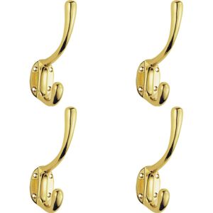 Loops 4x Heavyweight One Piece Hat & Coat Hook 76mm Projection Polished Brass Loops 4x Heavyweight One Piece Hat & Coat Hook 76mm Projection Polished Brass
