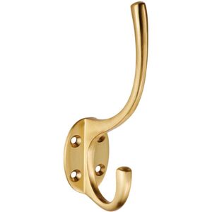 Loops Victorian Hat & Coat Hook on Oval Backplate 64mm Projection Satin Brass Loops Victorian Hat & Coat Hook on Oval Backplate 64mm Projection Satin Brass