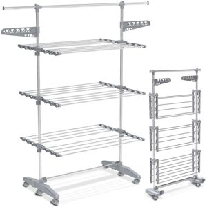 VOUNOT Large 3 Tier Clothes Airer, Laundry Drying Rack Foldable Stainless Steel VOUNOT Large 3 Tier Clothes Airer, Laundry Drying Rack Foldable Stainless Steel