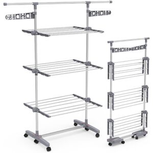VOUNOT Clothes Drying Rack, Rolling 3-Tier Laundry Hanger VOUNOT Clothes Drying Rack, Rolling 3-Tier Laundry Hanger