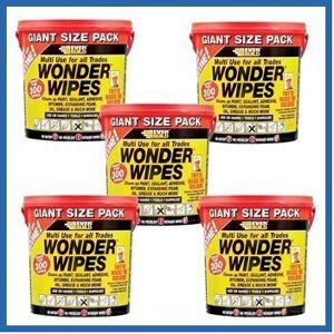 5 X Everbuild Giant Wonder Wipes Multi Purpose Hand Wipes - 300 Tub by Everbuild 5 X Everbuild Giant Wonder Wipes Multi Purpose Hand Wipes - 300 Tub by Everbuild